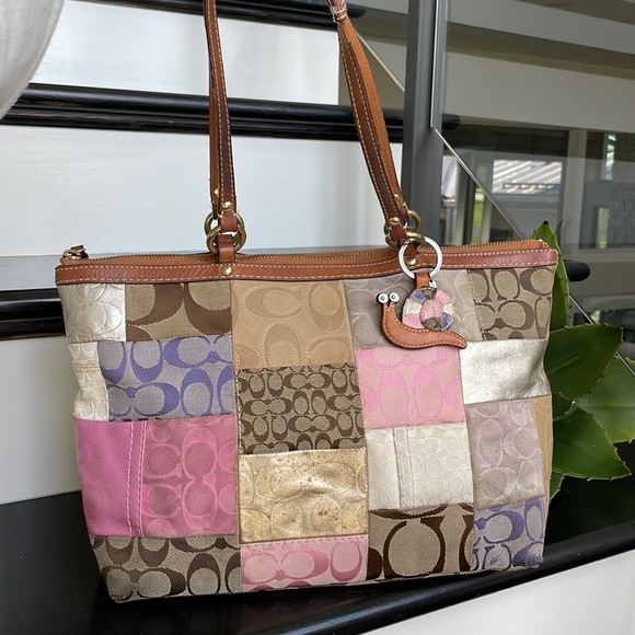 Coach Bags Coach Patchwork Genuine Leather Signature Canvas Handbag
